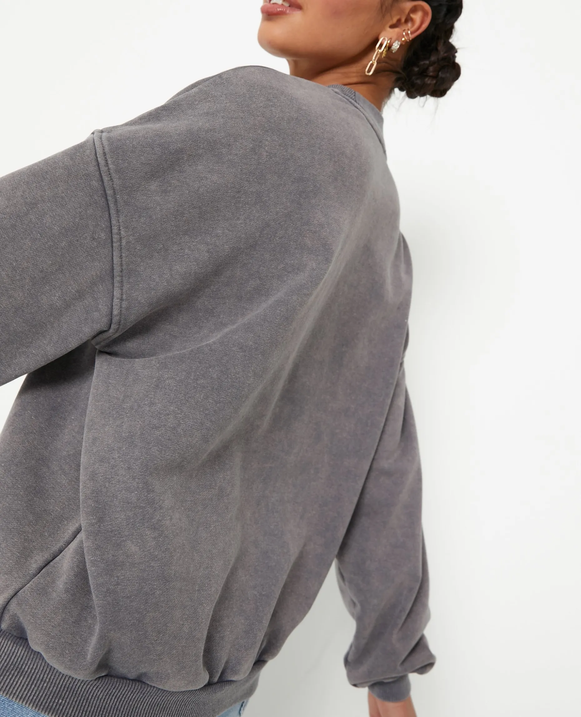 Sweat Col Rond Avec Effet Délavé - Gris Foncé