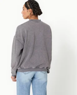 Sweat Col Rond Avec Effet Délavé - Gris Foncé