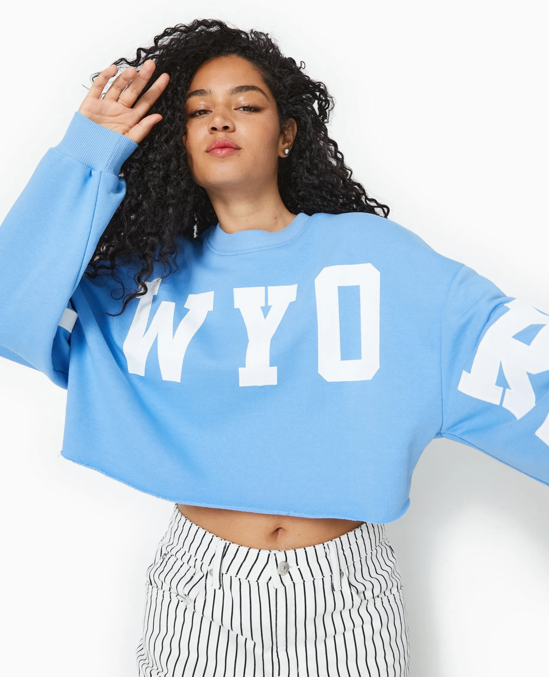 Sweat Cropped Base Coupée Avec NEW YORK - Bleu