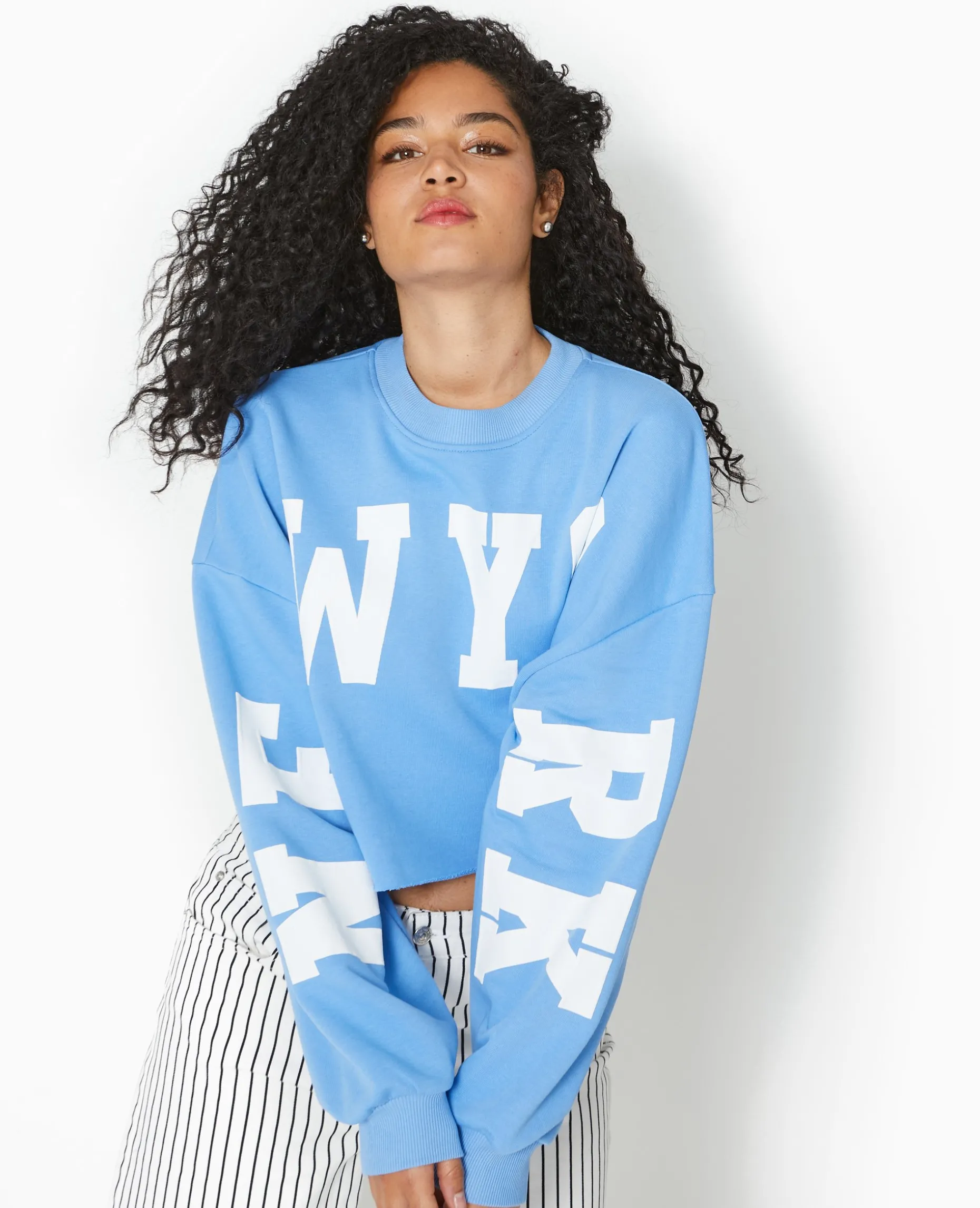 Sweat Cropped Base Coupée Avec NEW YORK - Bleu