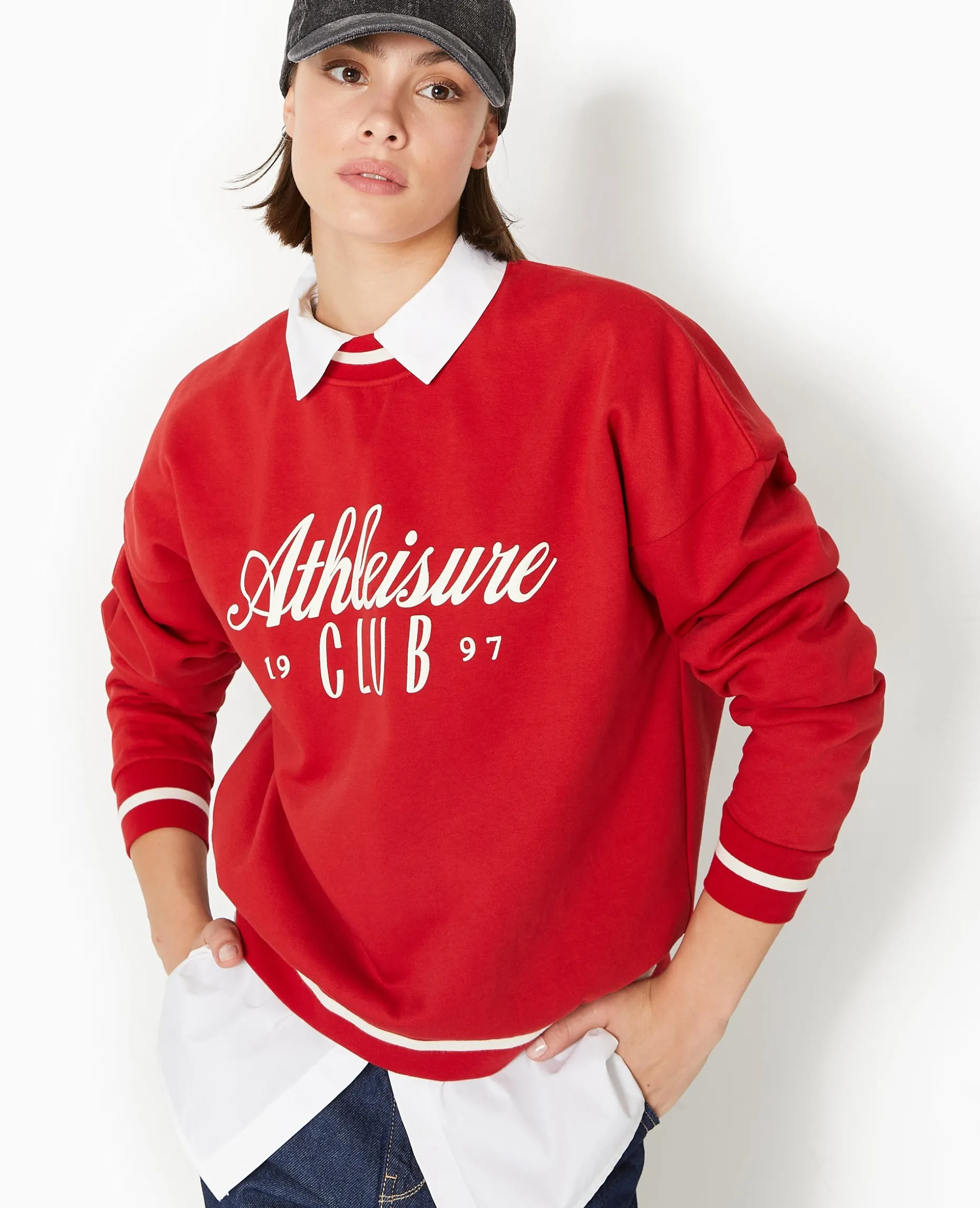 Sweat En Molleton Avec Flocage - Rouge