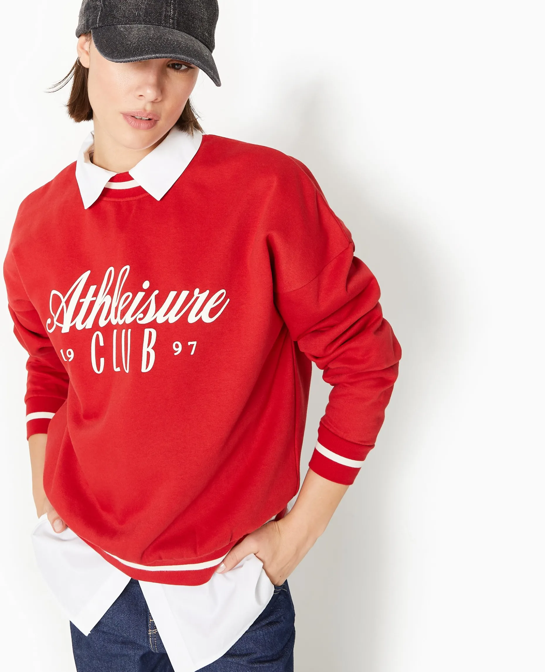 Sweat En Molleton Avec Flocage - Rouge