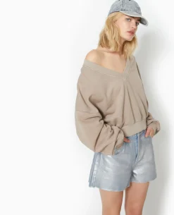 Sweat Grand Col V - Taupe