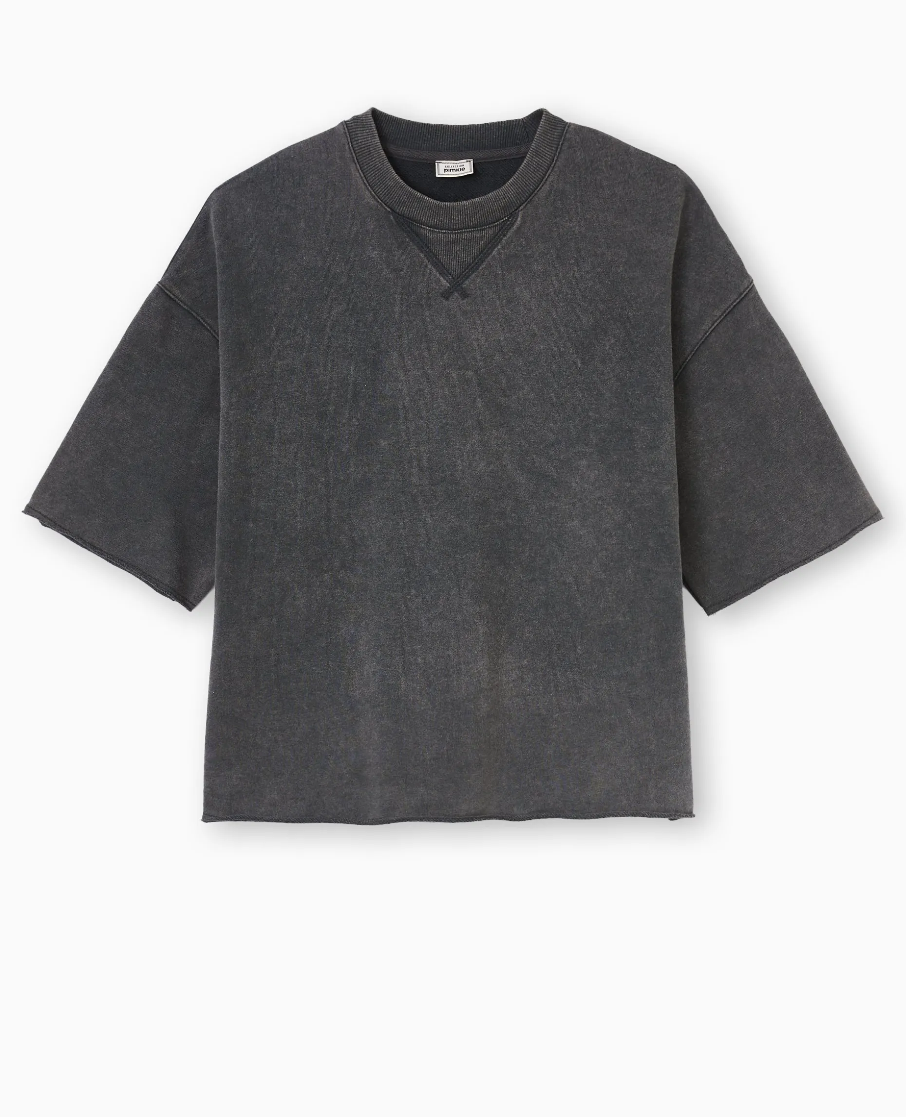 Sweat Manches Courtes Délavé Acid Wash - Gris Foncé