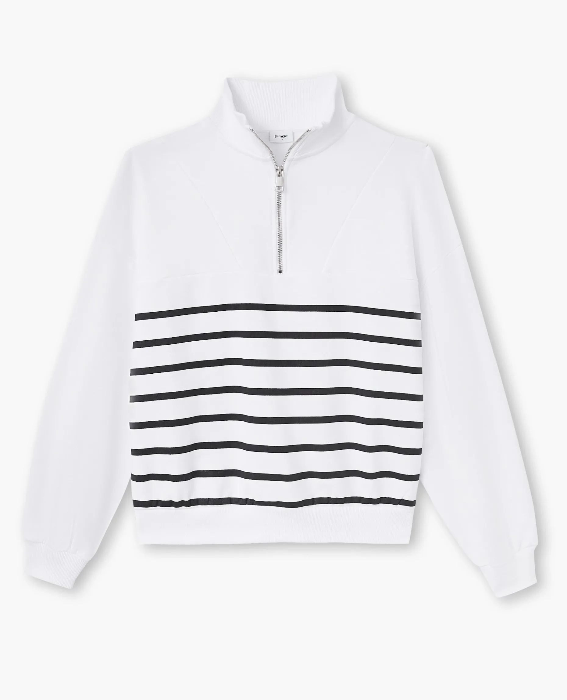 Sweat Zippé Avec Rayures - Blanc