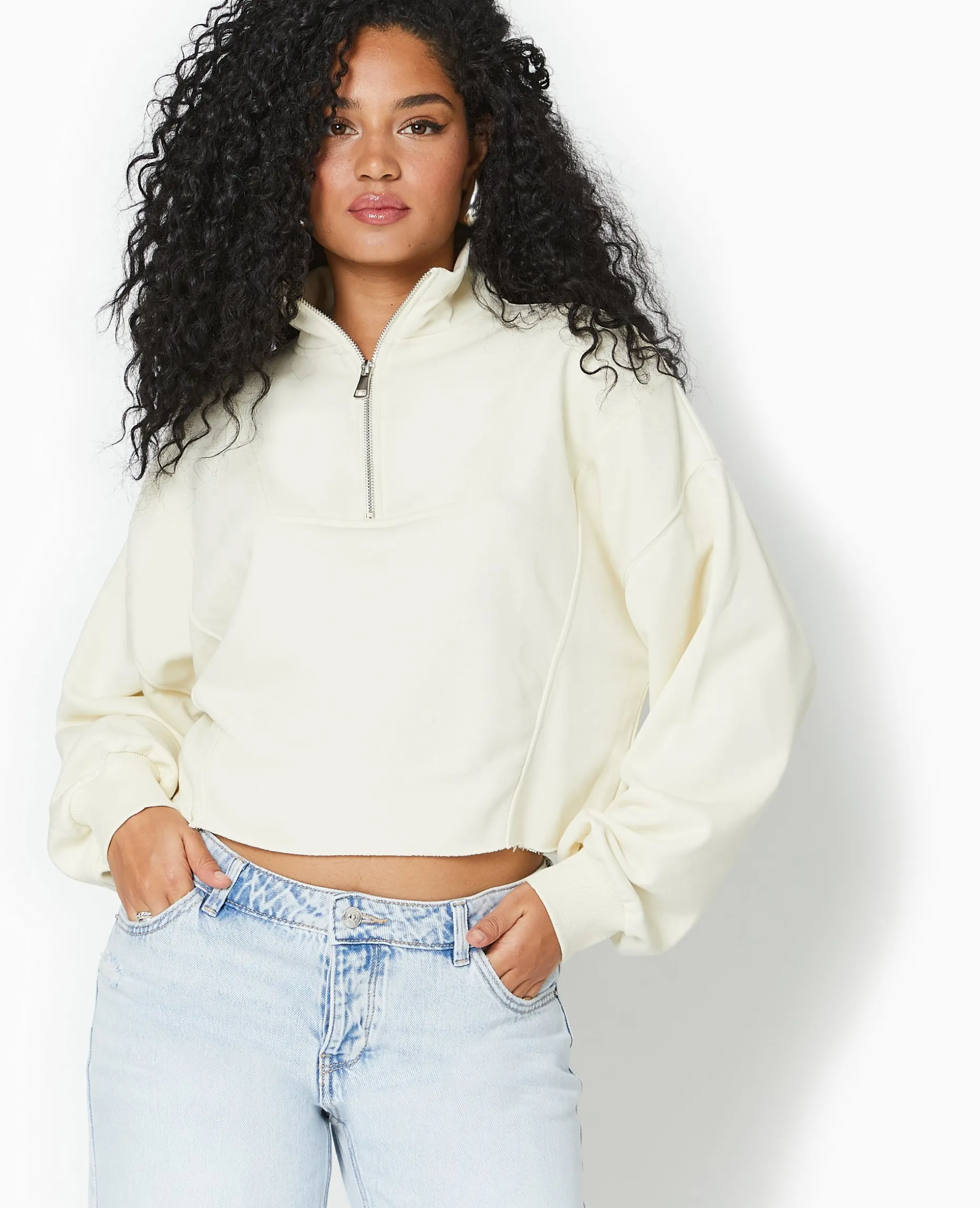 Sweat Zippé Cropped - Blanc
