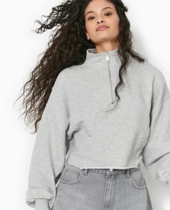 Sweat Zippé Cropped - Gris Chiné
