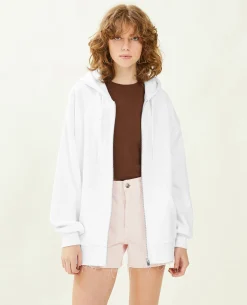 Sweat Zippé Oversize Avec Capuche - Blanc