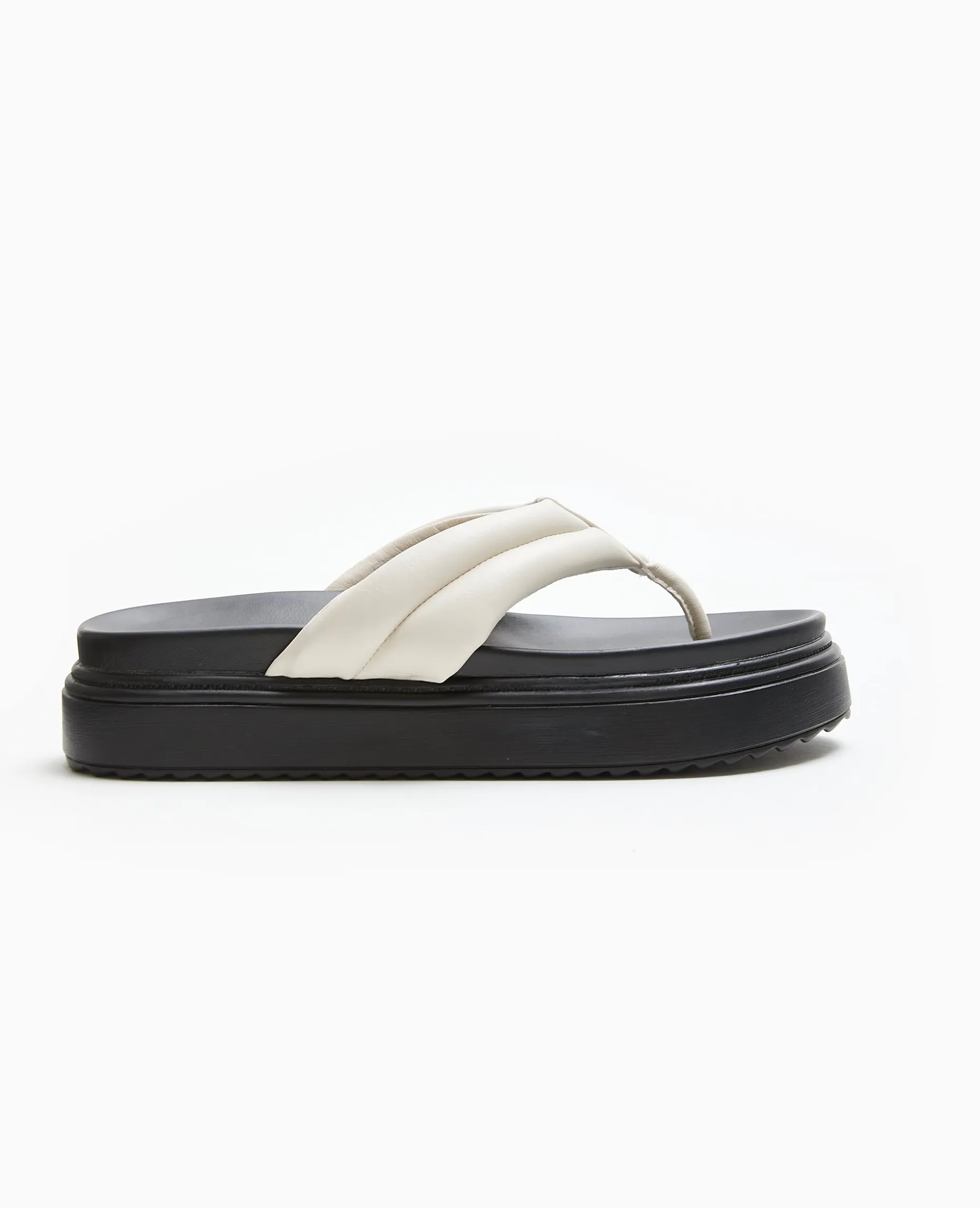 Tongs En Simili Avec Semelles Compensées - écru
