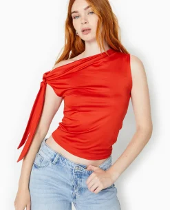 Top Asymétrique Avec Nœud épaule - Rouge