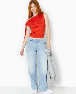 Top Asymétrique Avec Nœud épaule - Rouge