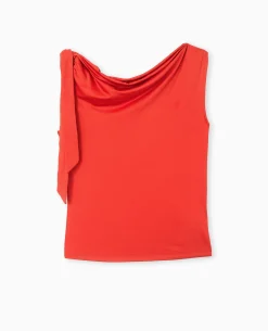 Top Asymétrique Avec Nœud épaule - Rouge