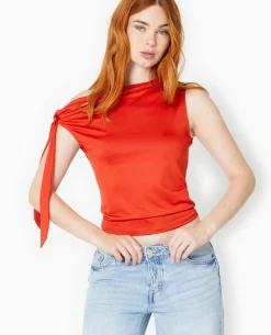 Top Asymétrique Avec Nœud épaule - Rouge