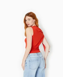 Top Asymétrique Avec Nœud épaule - Rouge