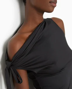 Top Asymétrique Avec Nœud épaule - Noir