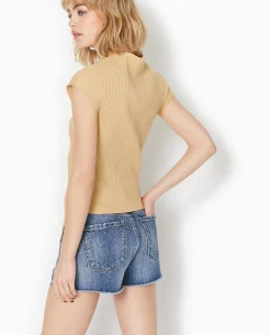 Top Asymétrique En Maille Côtelée - Beige