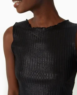 Top Asymétrique En Maille Côtelée Brillante - Noir