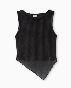Top Asymétrique En Maille Côtelée Brillante - Noir