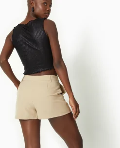 Top Asymétrique En Maille Côtelée Brillante - Noir