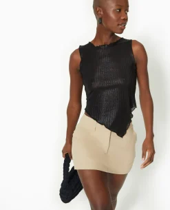 Top Asymétrique En Maille Côtelée Brillante - Noir