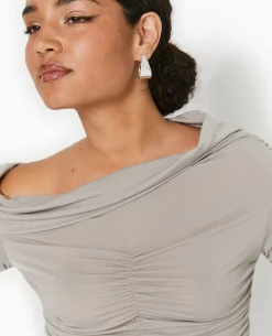 Top Avec Fronces Encolure Bardot - Gris