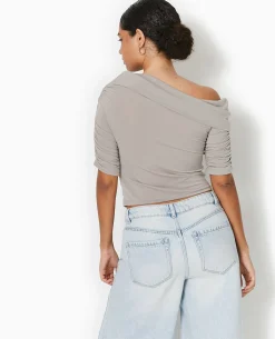 Top Avec Fronces Encolure Bardot - Gris