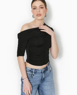 Top Avec Fronces Encolure Bardot - Noir