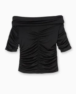 Top Avec Fronces Encolure Bardot - Noir