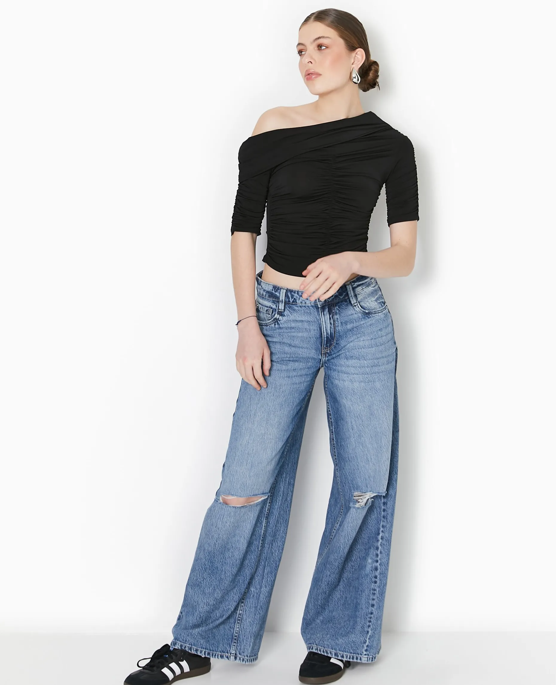 Top Avec Fronces Encolure Bardot - Noir