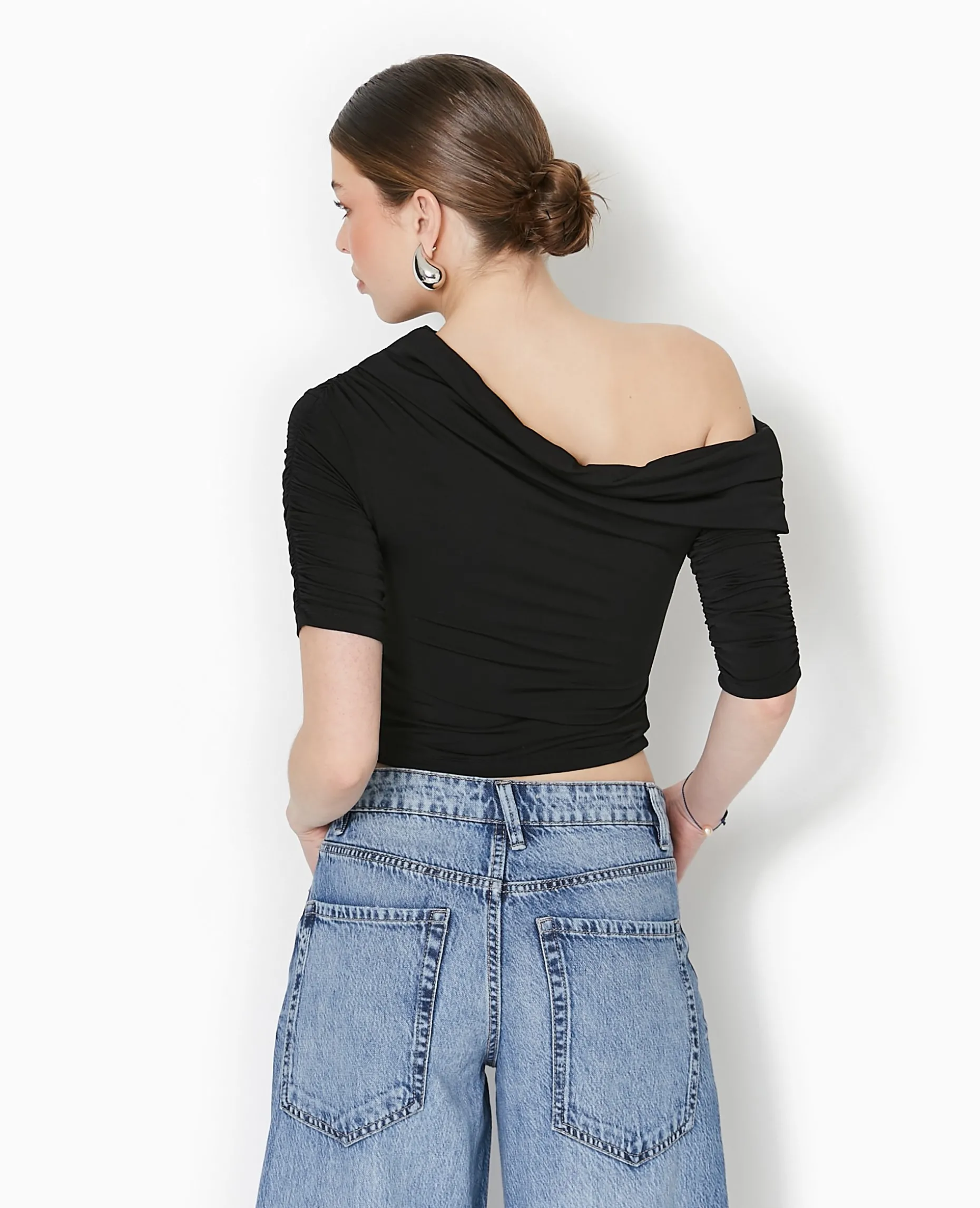 Top Avec Fronces Encolure Bardot - Noir