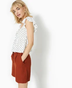 Top Avec Volants Et Nouettes Motif Cerises - Blanc