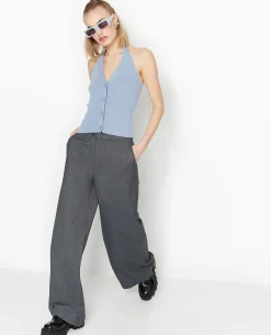 Top Boutonné Dos-nu - Bleu