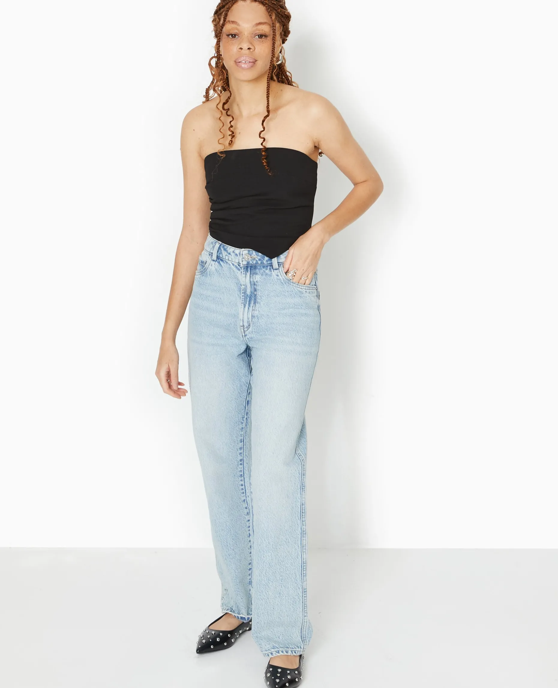 Top Bustier Asymétrique Avec Pinces - Noir