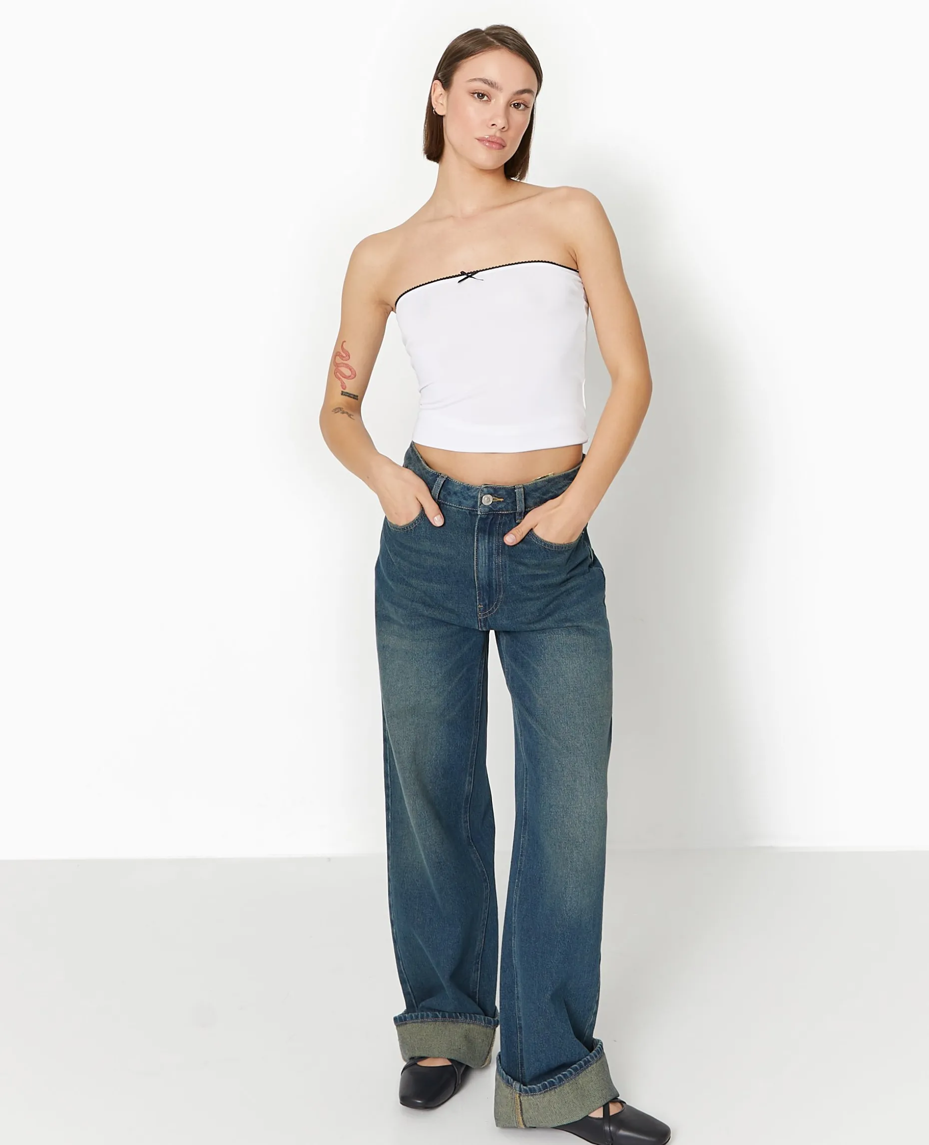 Top Bustier Avec Petit Nœud - Blanc