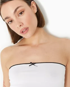 Top Bustier Avec Petit Nœud - Blanc