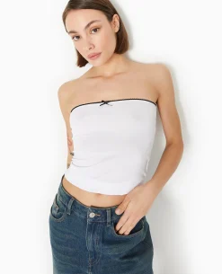 Top Bustier Avec Petit Nœud - Blanc