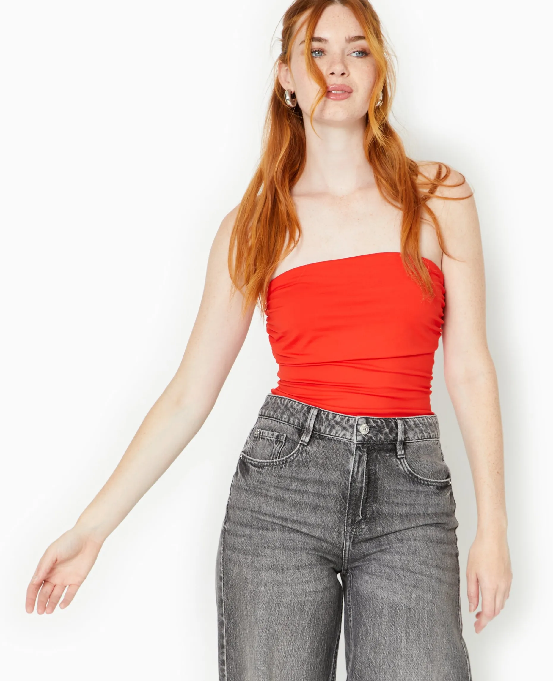 Top Bustier Avec Revers - Rouge