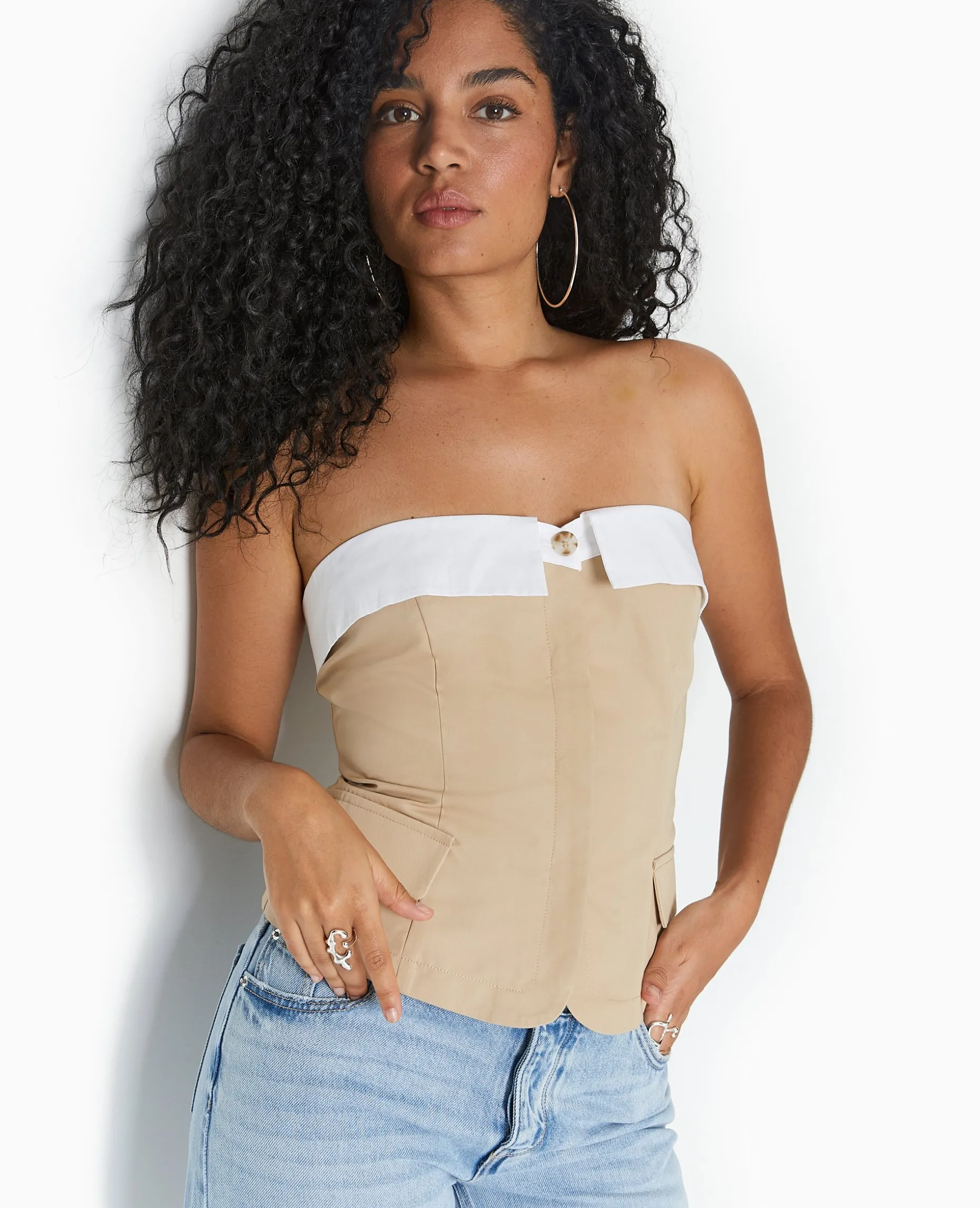 Top Bustier Avec Revers - Beige
