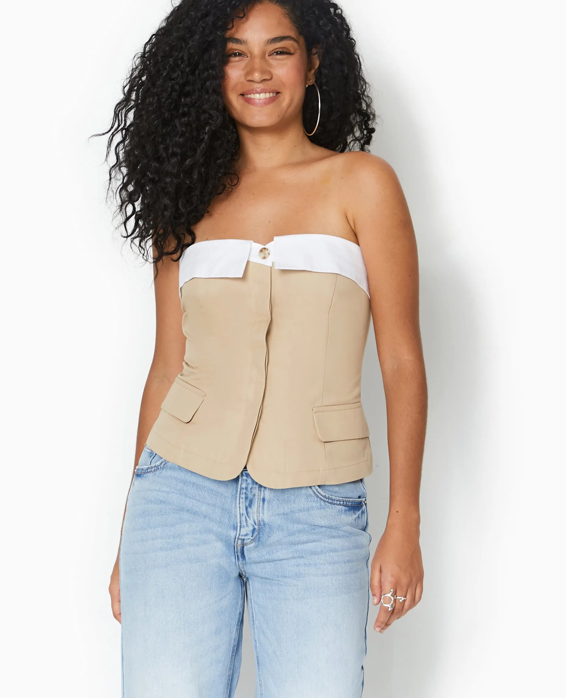 Top Bustier Avec Revers - Beige