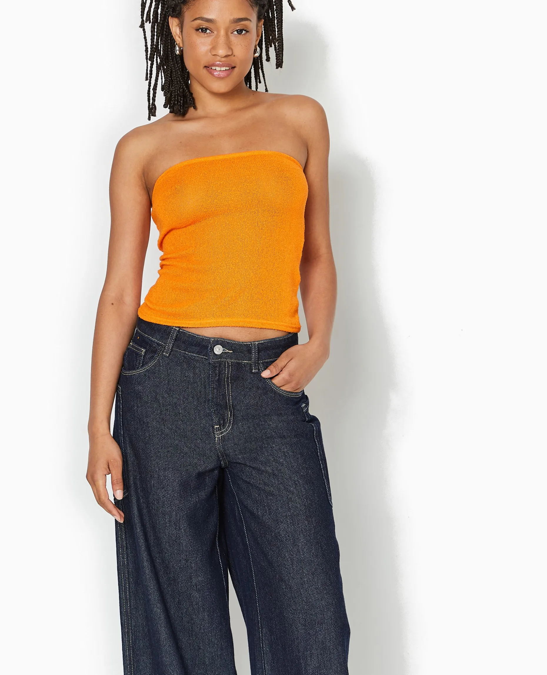 Top Bustier Bandeau En Maille - Orange
