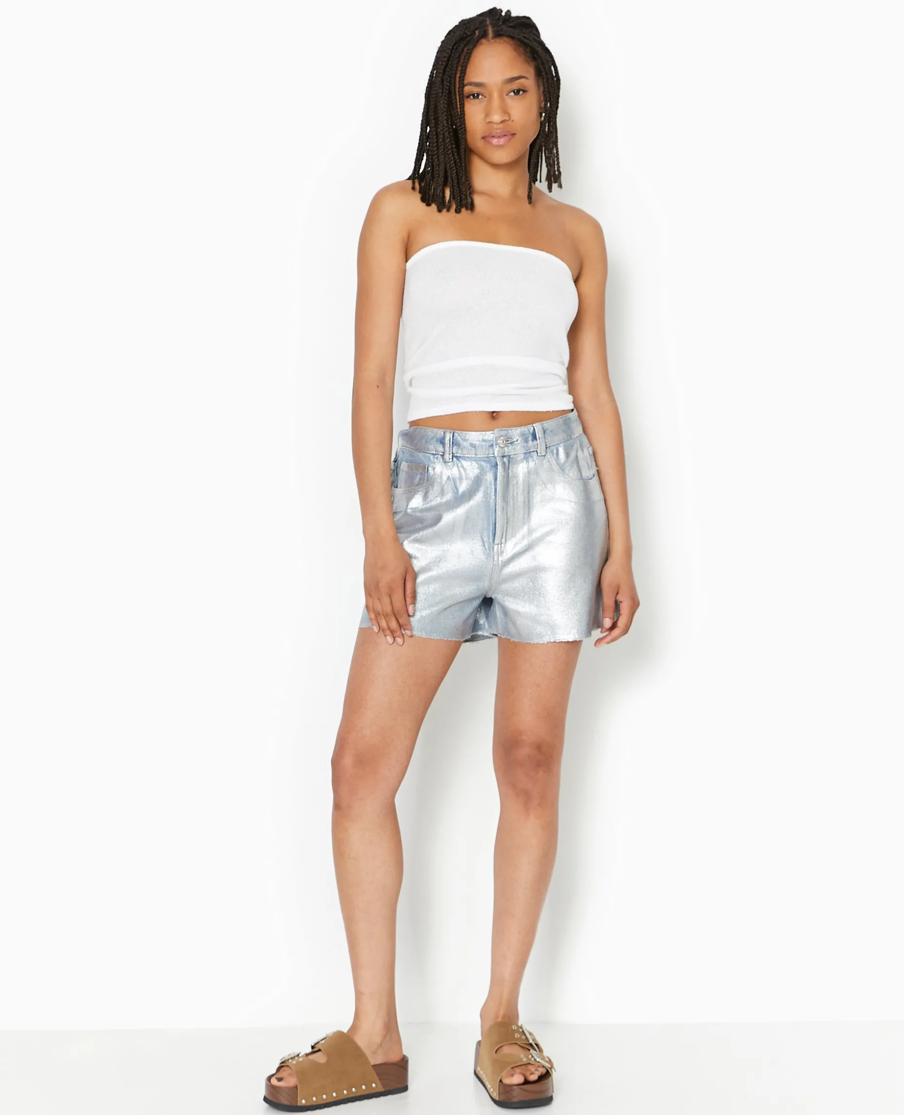 Top Bustier Bandeau En Maille - Blanc