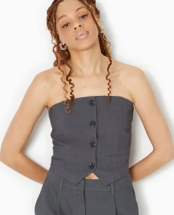 Top Bustier Boutonné - Gris