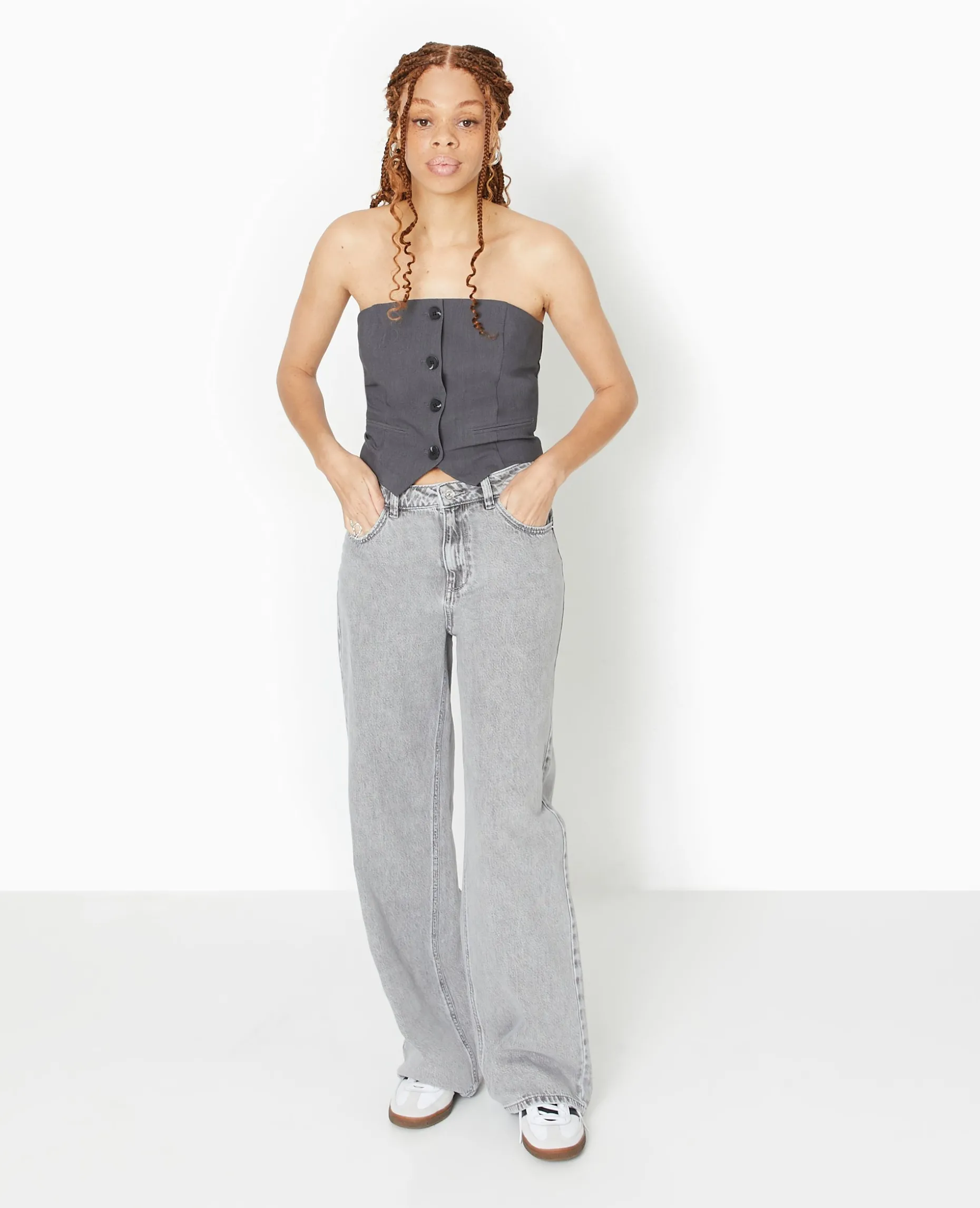 Top Bustier Boutonné - Gris