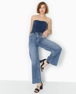 Top Bustier En Jean Stretch - Bleu