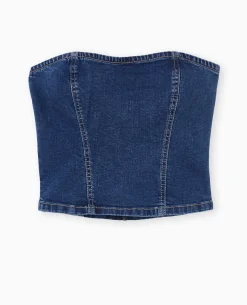 Top Bustier En Jean Stretch - Bleu