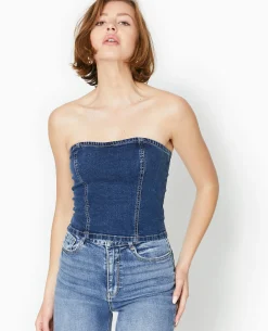 Top Bustier En Jean Stretch - Bleu