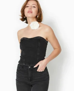 Top Bustier En Jean Stretch - Noir