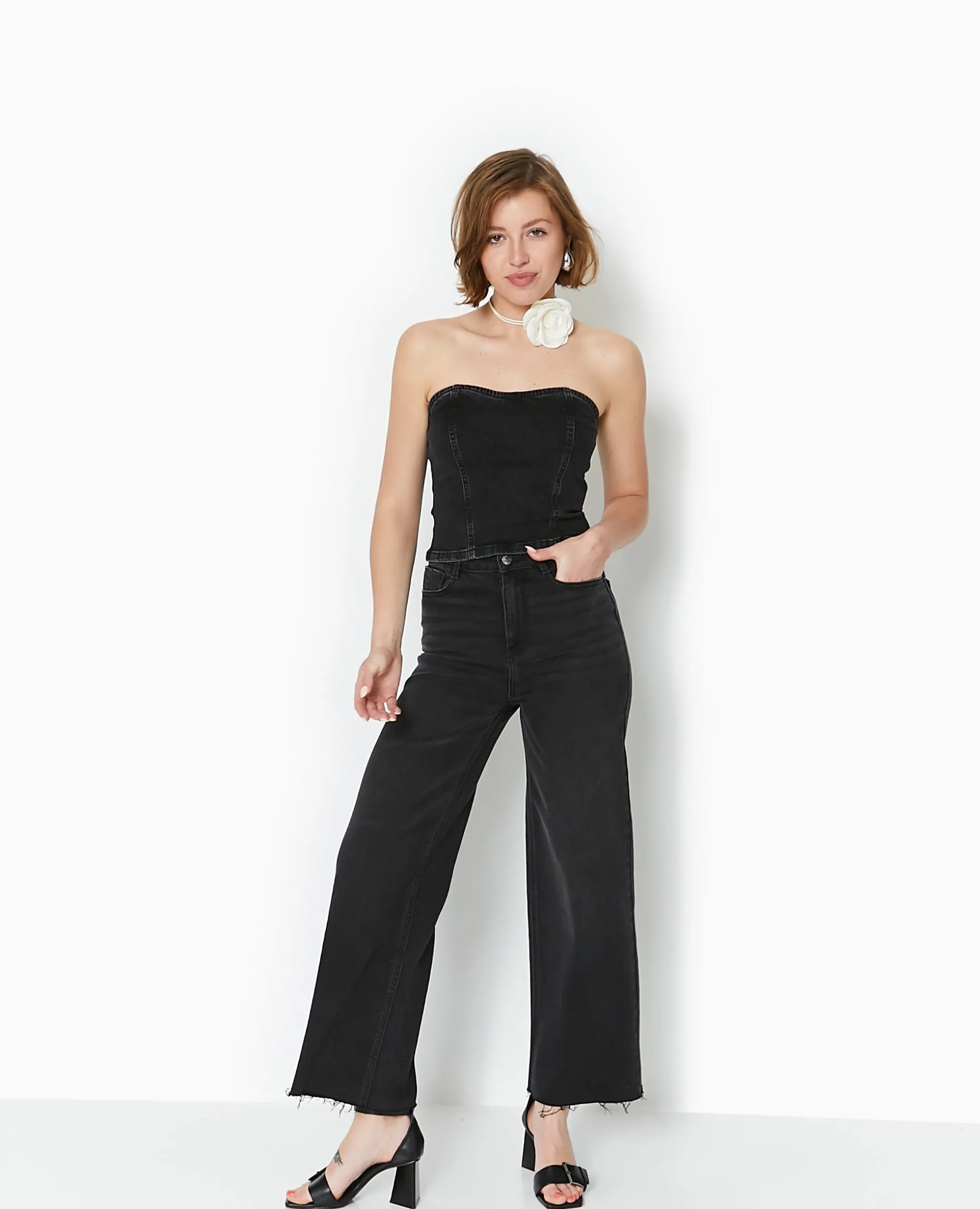 Top Bustier En Jean Stretch - Noir