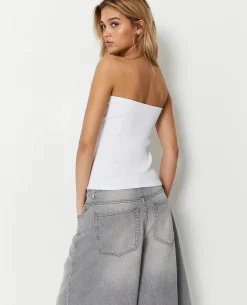 Top Bustier En Maille Côtelée - Blanc
