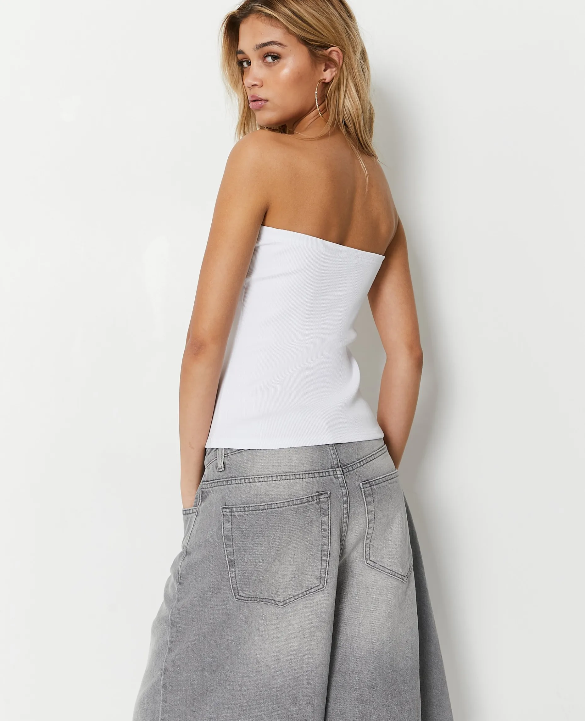 Top Bustier En Maille Côtelée - Blanc